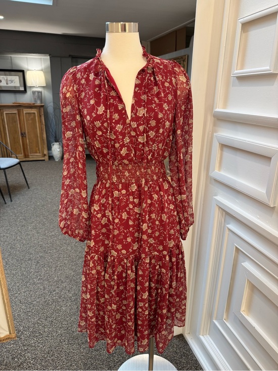 Lucy Paris Dresses & Skirts - Lucy Paris Red Floral Long-Sleeve Tiered Midi Dress